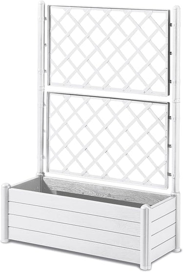 STEFANPLAST Bac a fleurs rectangulaire avec treillis - Finition en bois - 100 x 43 x H142cm - 90L - Blanco